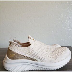 Skechers Ultra Flex 3.0 Golden Heart Sneaker Slip-On Shoe Natural/Gold Sz Kids 2